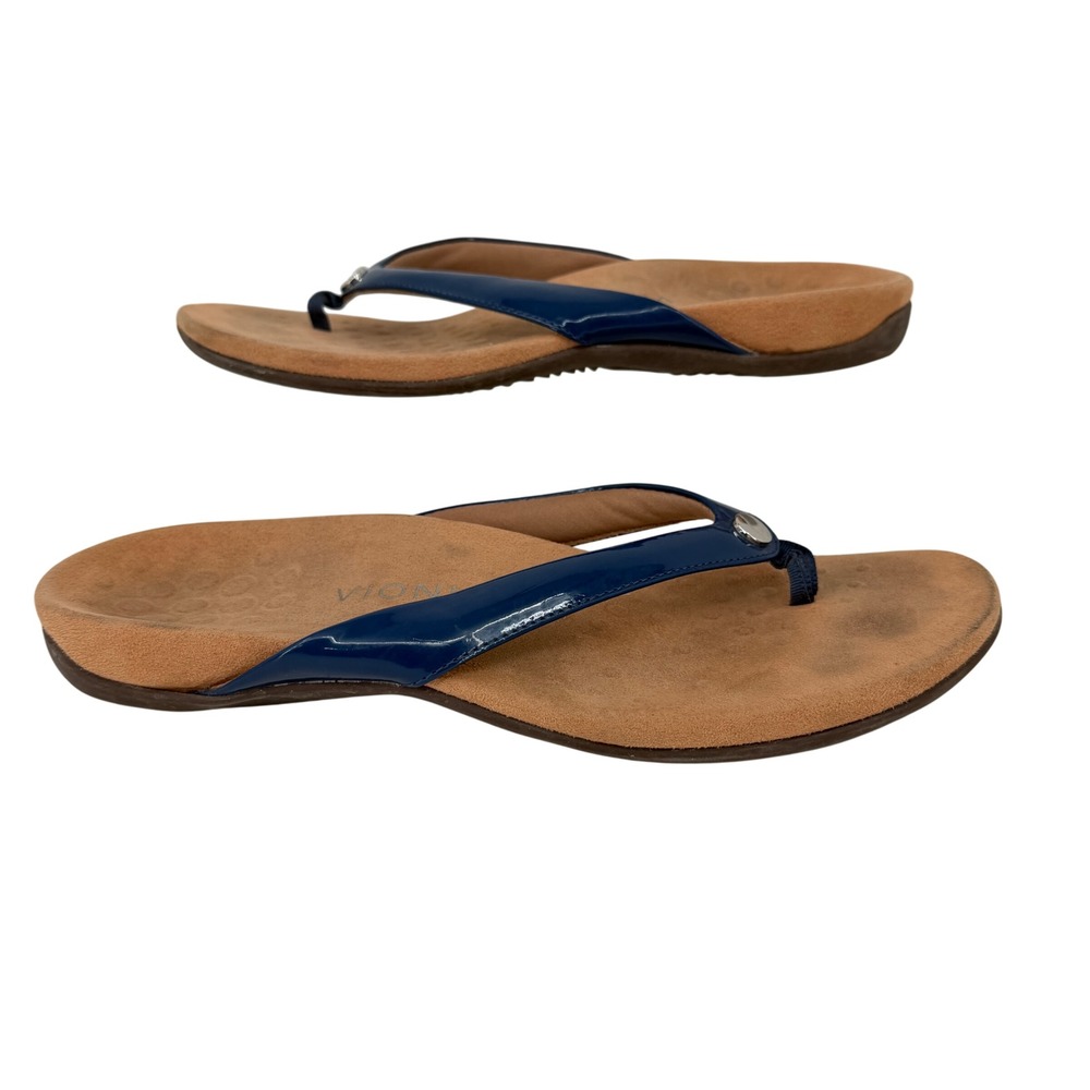 Vionic Bella II Flip Flop Sandals Womens 10 Blue Patent Orthopedic Support